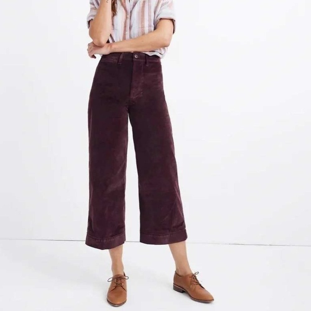 Madewell Emmett Wide Leg Crop Pants in Velveteen Plum Dark Academia Size 24